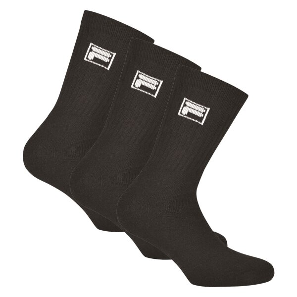 FILA 3 Paar Socken Unisex - Frottee Tennissocken, Crew Socks, Logobund, 35-46 Schwarz 43-46 (9-11 UK)