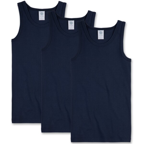 Sanetta Boys Undershirt Pack of 3 - Shirt without Sleeves, Tank Top, Basic, Organic Cotton, dark blue