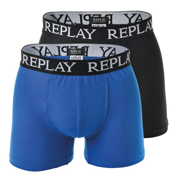 REPLAY Mens Boxer Shorts, Pack of 2 - Trunks, Cotton Stretch blue/black M (Medium)