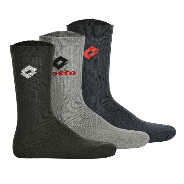 LOTTO 3 Pair Tennis Socks Unisex, Terrycloth Sports Socks, Unicoloured Black/Grey/Blue 3-5 UK