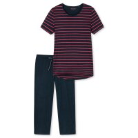 SCHIESSER ladies pyjama set short, 2-piece - 1/2 sleeve, 3/4 trousers, stripes, round neck