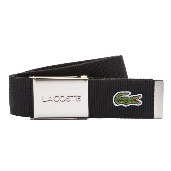 LACOSTE Herren Gürtel aus Stoff - schönes Etui, gravierter Schiebeschnallenverschluss  schwarz 100 cm