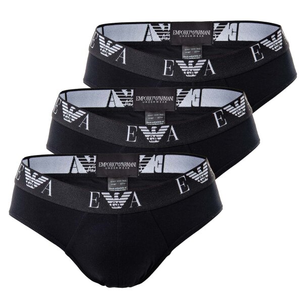 EMPORIO ARMANI Herren Slips 3er Pack - Briefs, Unterwäsche, Stretch Cotton schwarz S