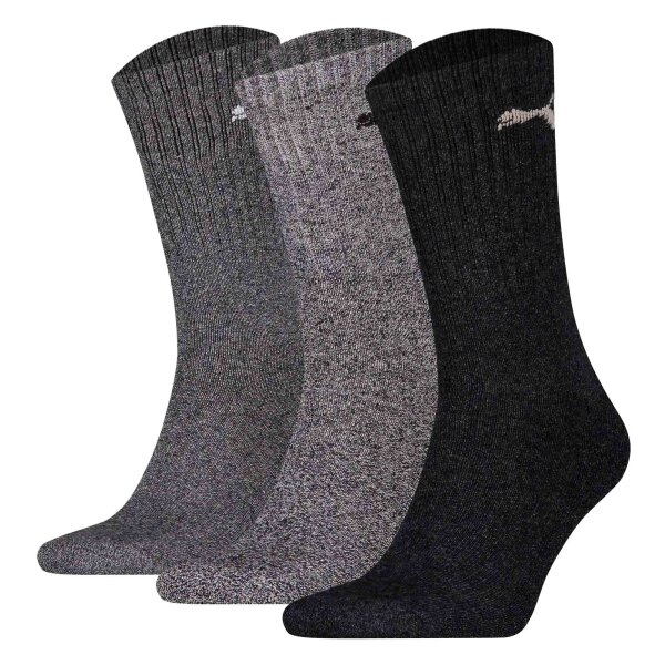 PUMA Unisex Sports Socks, 3 Pairs - Tennis Socks, Crew Socks, plain Dark grey/grey/light grey 47-49