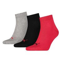 PUMA Unisex Socks, Pack of 3 - Quarter, Sneaker Red 47-49