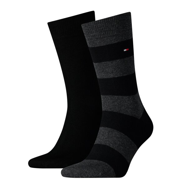 TOMMY HILFIGER Herren Socken, 2er Pack - Rugby Sock, Strümpfe, Streifen, uni/gestreift Schwarz 43-46