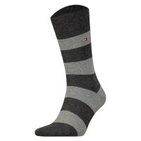 TOMMY HILFIGER Herren Socken, 2er Pack - Rugby Sock, Strümpfe, Streifen, uni/gestreift Grau 39-42