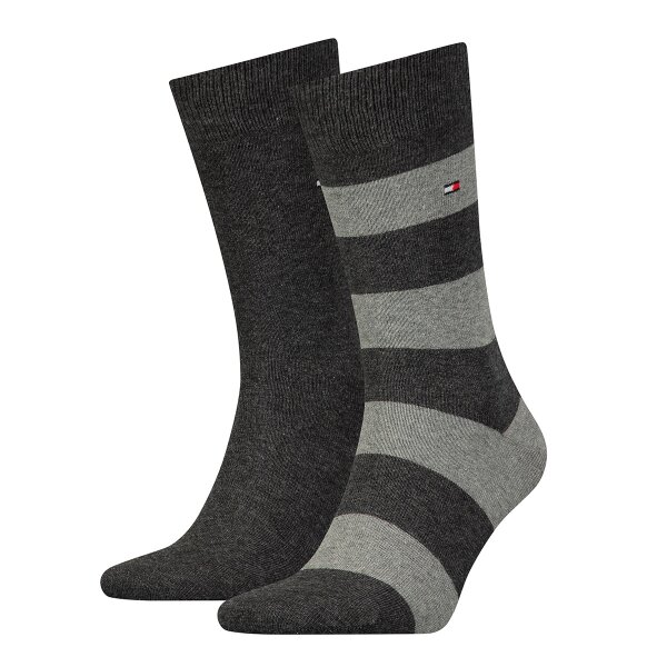 TOMMY HILFIGER Men Socks, Pack of 2 - Rugby Sock, Stockings, Stripes, uni/striped Grey 43-46