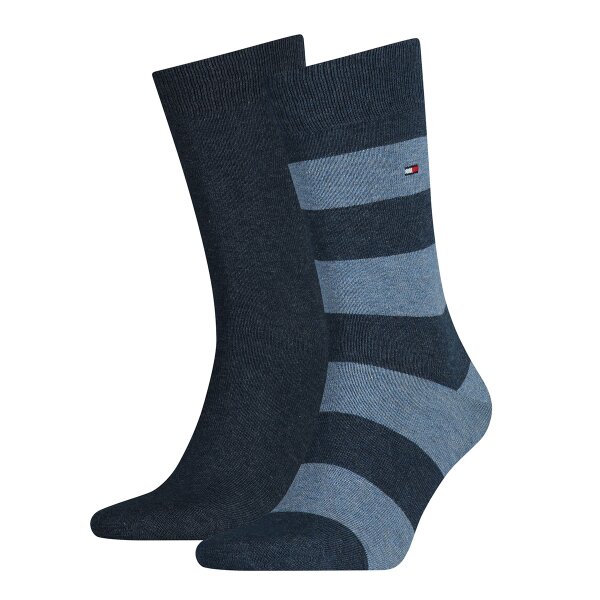 TOMMY HILFIGER Herren Socken, 2er Pack - Rugby Sock, Strümpfe, Streifen, uni/gestreift Blau Denim 43-46