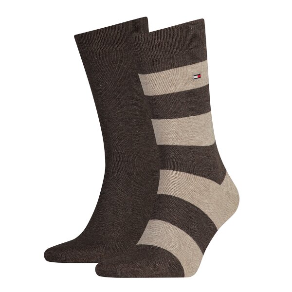 TOMMY HILFIGER Men Socks, Pack of 2 - Rugby Sock, Stockings, Stripes, uni/striped Brown 39-42