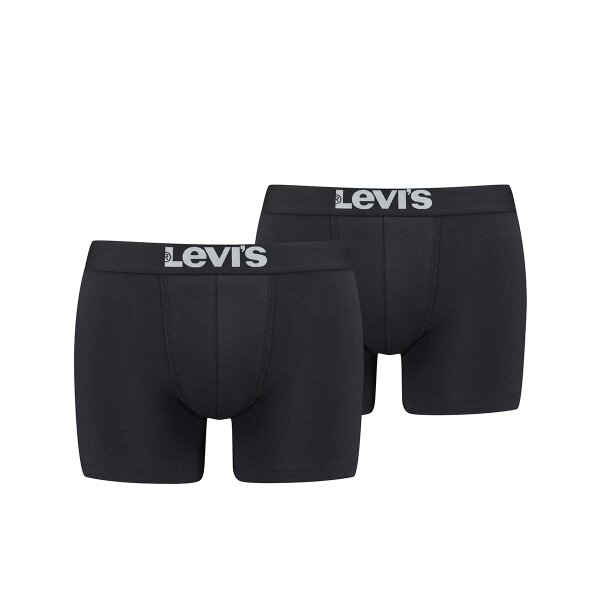 Levis Herren Boxershorts, 2er Pack - Solid Basic Boxer, Logobund Schwarz L