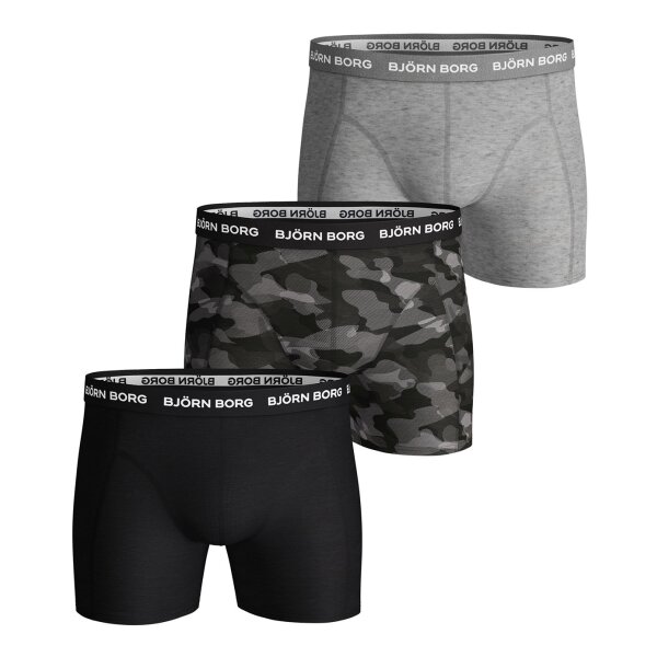 BJÖRN BORG Herren Boxershorts 3er Pack - Pants, Cotton Stretch, Logobund, Camouflage schwarz/grau/camouflage S