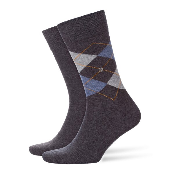 Burlington Mens Socks Everyday - diamond pattern, plain, 40-46 (6.5-11 UK), economy pack Dark grey 2er Pack