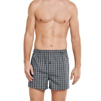 SCHIESSER mens boxer shorts 2-pack - shorts, woven fabric, check/stripe, S-2XL Black S (Small)
