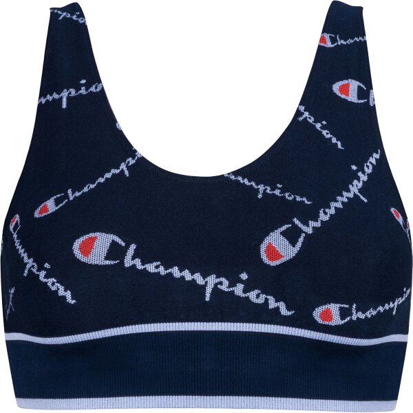 Champion Damen Bustier - Seamless Bralette, Allover-Logo Blau XS