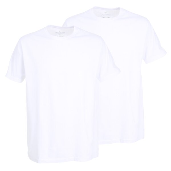 TOM TAILOR mens T-shirt, pack of 2 - Lucky T, half sleeve, round neck, plain White L (Large)