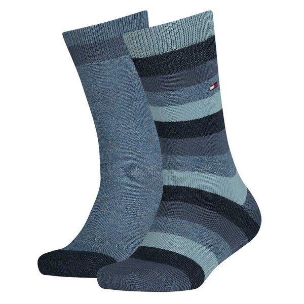 TOMMY HILFIGER Kinder Socken, 2er Pack - Basic Stripe, TH, Streifen, 23-42 Blau 31-34