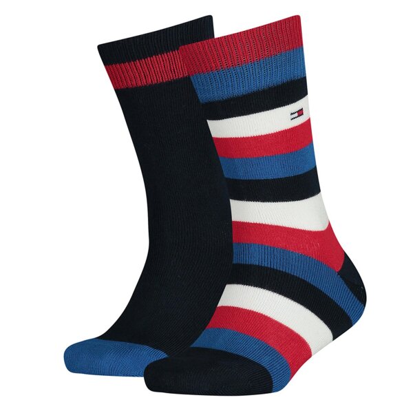 TOMMY HILFIGER Kinder Socken, 2er Pack - Basic Stripe, TH, Streifen, 23-42 Blau/Rot 39-42