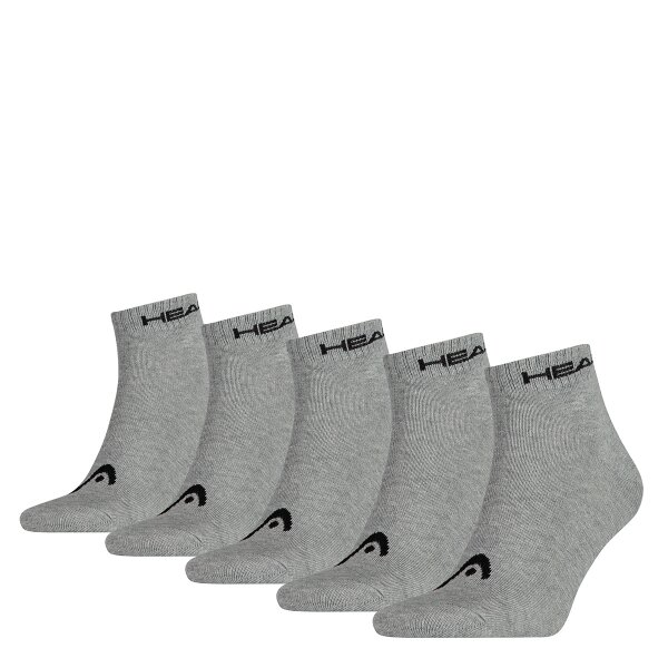 HEAD Unisex Quarter Socken, 5er Pack - Kurzsocken, einfarbig Grau 39-42