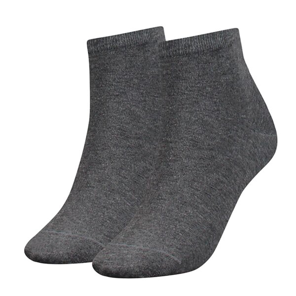 TOMMY HILFIGER Damen Quarter Socken, 2er Pack - TH, Baumwolle, 35-42, einfarbig Grau 35-38
