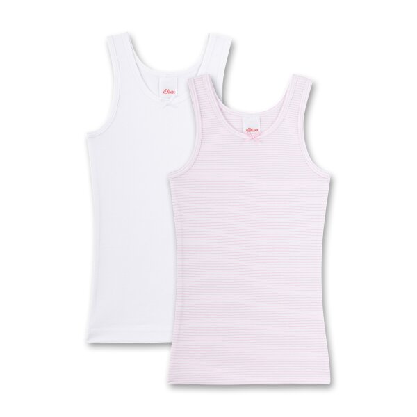 s.Oliver Mädchen Unterhemd 2er Pack - Shirt ohne Arme, Hemd, Feinripp, Cotton Stretch Rosa gestreift/Weiß 104