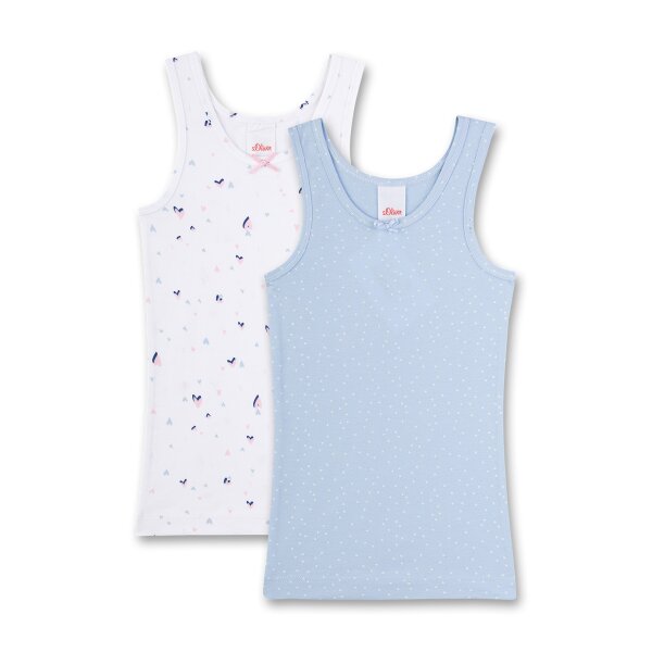 s.Oliver Mädchen Unterhemd 2er Pack - Shirt ohne Arme, Hemd, Feinripp, Cotton Stretch Blau/Weiß 140