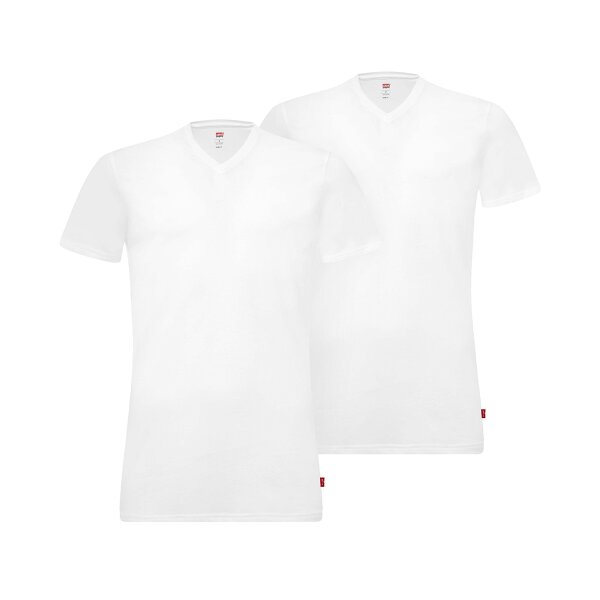 LEVIS Herren T-Shirts, 2er Pack - V-Ausschnitt, Kurzarm, einfarbig Weiß L