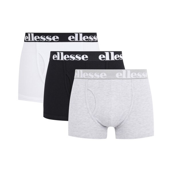 ellesse Herren Boxer Shorts HALI, 3er Pack - Fashion Trunks, Logo, Cotton Stretch Schwarz/Grau/Weiß 2XL