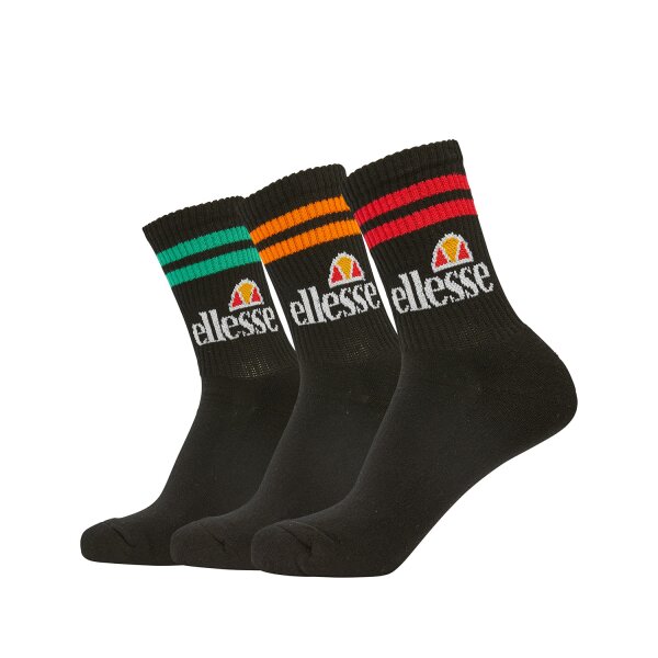 ellesse unisex sport socks PULLO, 3 pairs - tennis socks, crew socks, logo Black/Coloured 40-43 (UK 6-8.5)