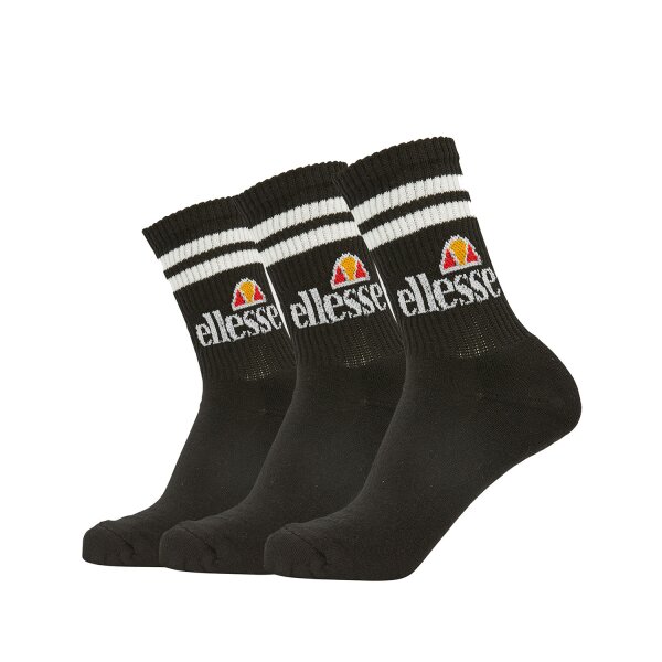 ellesse Unisex Sportsocken PULLO, 3 Paar - Tennissocken, Crew Socken, Logo Schwarz 43-46,5