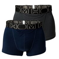 HOM Herren Boxer Shorts, 2er Pack - HOM Boxerlines #2, Baumwolle Blau/Grau M