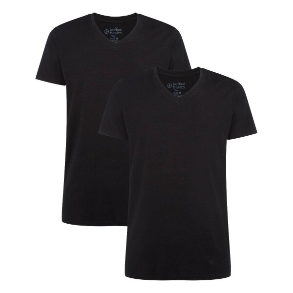 Bamboo basics Herren T-Shirt VELO, 2er Pack - Unterhemd, V-Neck, Single Jersey Schwarz S