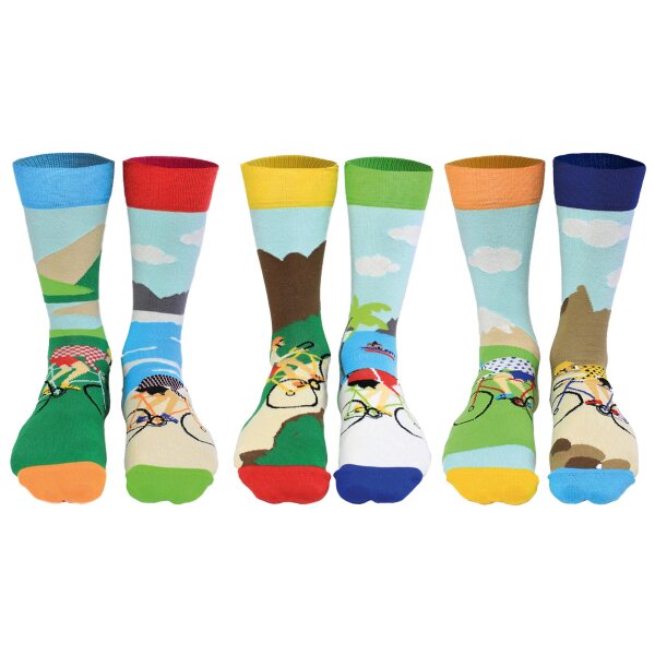 United Oddsocks Herren Socken, 6 Socken Pack - Strumpf, Mottomotive OnYourBike 39-46