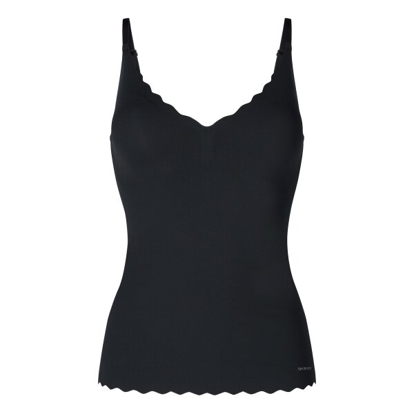 SKINY Damen Spaghetti-Shirt - Top, V-Ausschnitt, Pads, Micro Lovers, Mikrofaser Schwarz L