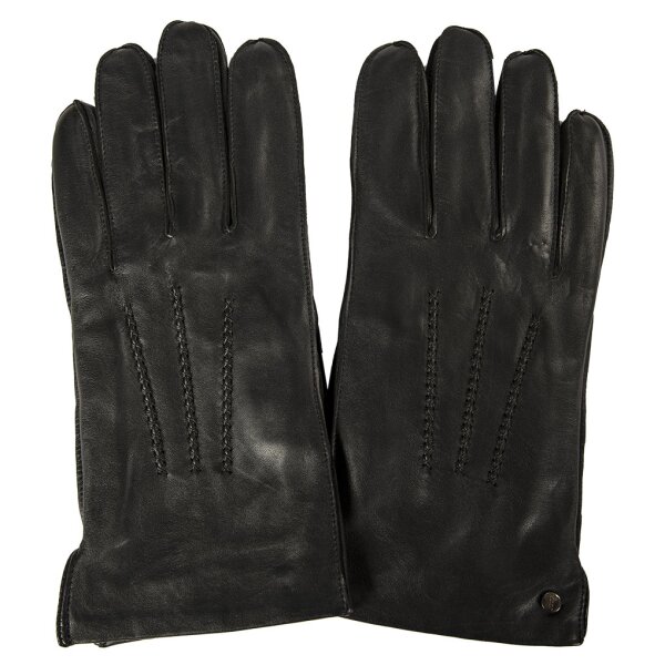 JOOP! Mens Leather Gloves with decorative stitching - Fleece Lining, plain