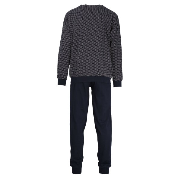 GÖTZBURG Herren Schlafanzug lang - Pyjama V-Ausschnitt, Pure Cotton Marine M (50)
