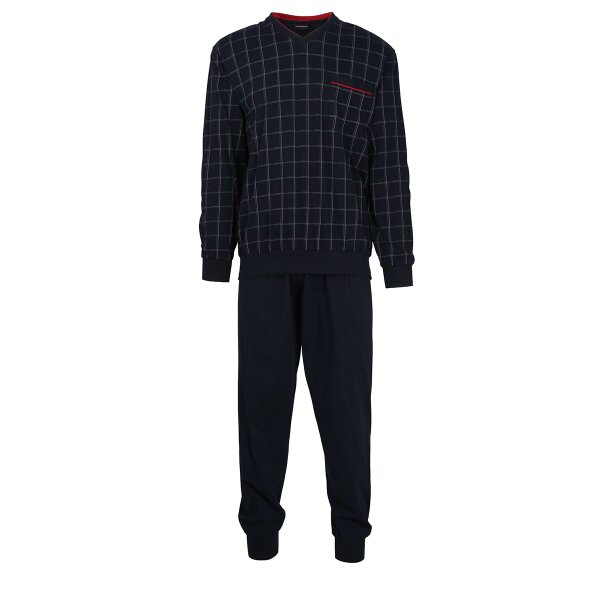 GÖTZBURG Herren Schlafanzug lang - Pyjama V-Ausschnitt, Pure Cotton Marine S