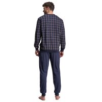 GÖTZBURG Herren Schlafanzug lang - Pyjama V-Ausschnitt, Pure Cotton Marine M