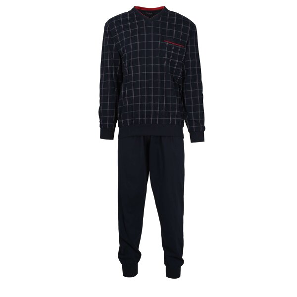 GÖTZBURG Mens Pyjamas Long - Pyjama V-neck, Pure Cotton Navy 4XL (XXXX-Large)