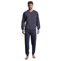 GÖTZBURG Herren Schlafanzug lang - Pyjama V-Ausschnitt, Pure Cotton Marine 4XL