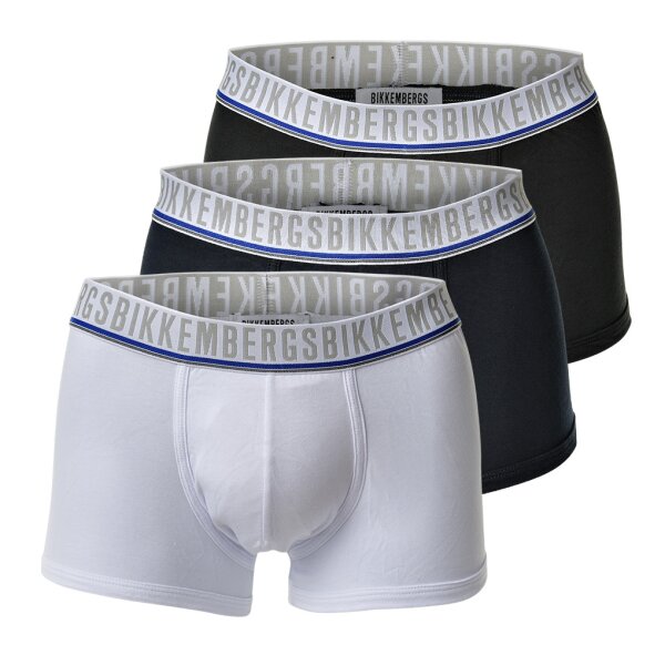 BIKKEMBERGS Herren Shorts, 3er Pack - TRIPACK TRUNK, Stretch Cotton, Logo, uni Weiß/Schwarz/Blau S