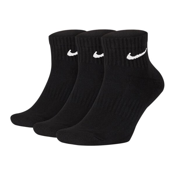 NIKE Unisex 3er Pack Sportsocken - Everyday, Cotton Cushioned Ankle, einfarbig Schwarz 42-46