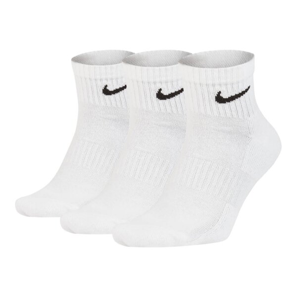 NIKE Unisex 3er Pack Sportsocken - Everyday, Cotton Cushioned Ankle, einfarbig Weiß 42-46