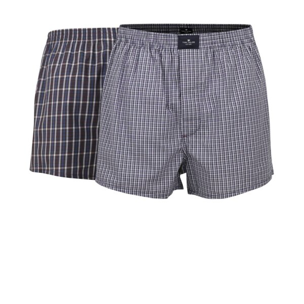 TOM TAILOR Herren Boxershorts, 2er Pack - Web-Shorts, Baumwolle, Poplin, kariert Dunkelblau 2XL