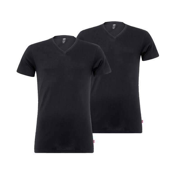 Levis Herren T-Shirts, Vorteilspack - V-Ausschnitt, Kurzarm, einfarbig Schwarz M 2er Pack (1x2P)