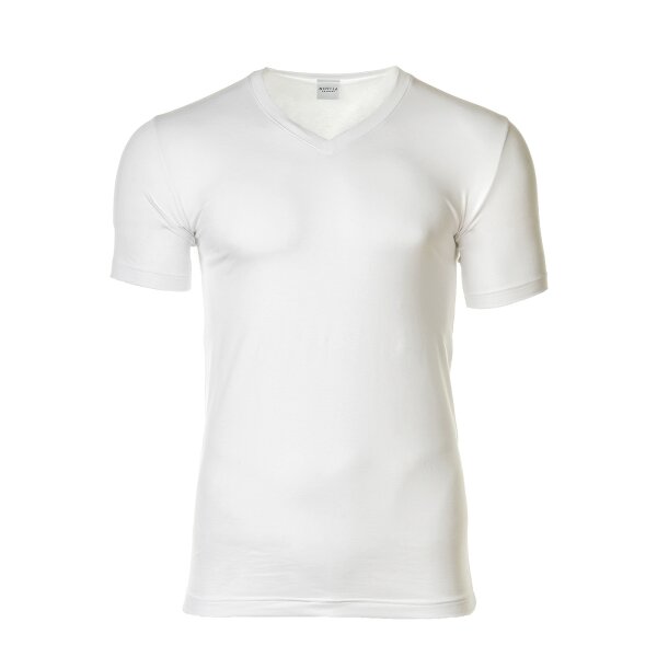 NOVILA Mens T-Shirt - V-neck, stretch cotton, fine single jersey White S (Small)