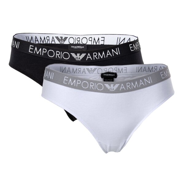 EMPORIO ARMANI Damen Briefs 2er Pack - Slips, Stretch Cotton, einfarbig Weiß/Schwarz XL