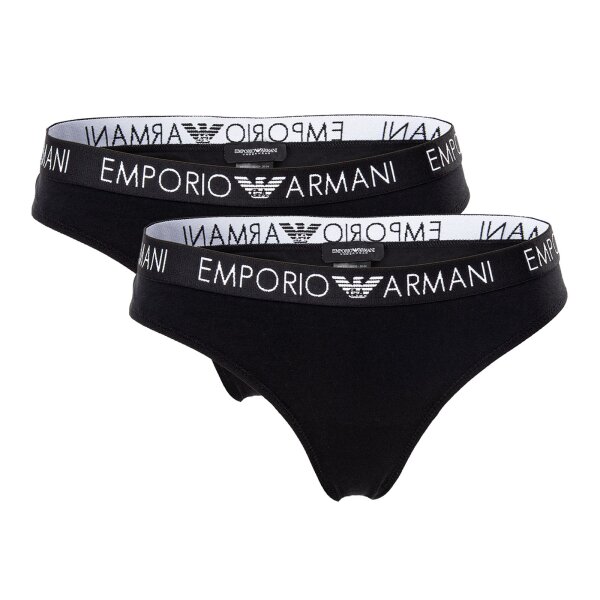 EMPORIO ARMANI Damen Brazilian Briefs 2er Pack - Slips, Stretch Cotton, einfarbig Schwarz L