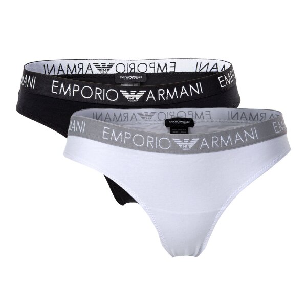 EMPORIO ARMANI Damen Brazilian Briefs 2er Pack - Slips, Stretch Cotton, einfarbig Weiß/Schwarz L