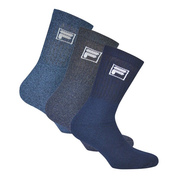 FILA 3 Paar Socken Unisex - Frottee Tennissocken, Crew Socks, Logobund, 35-46 Marine 35-38 (3-5 UK)